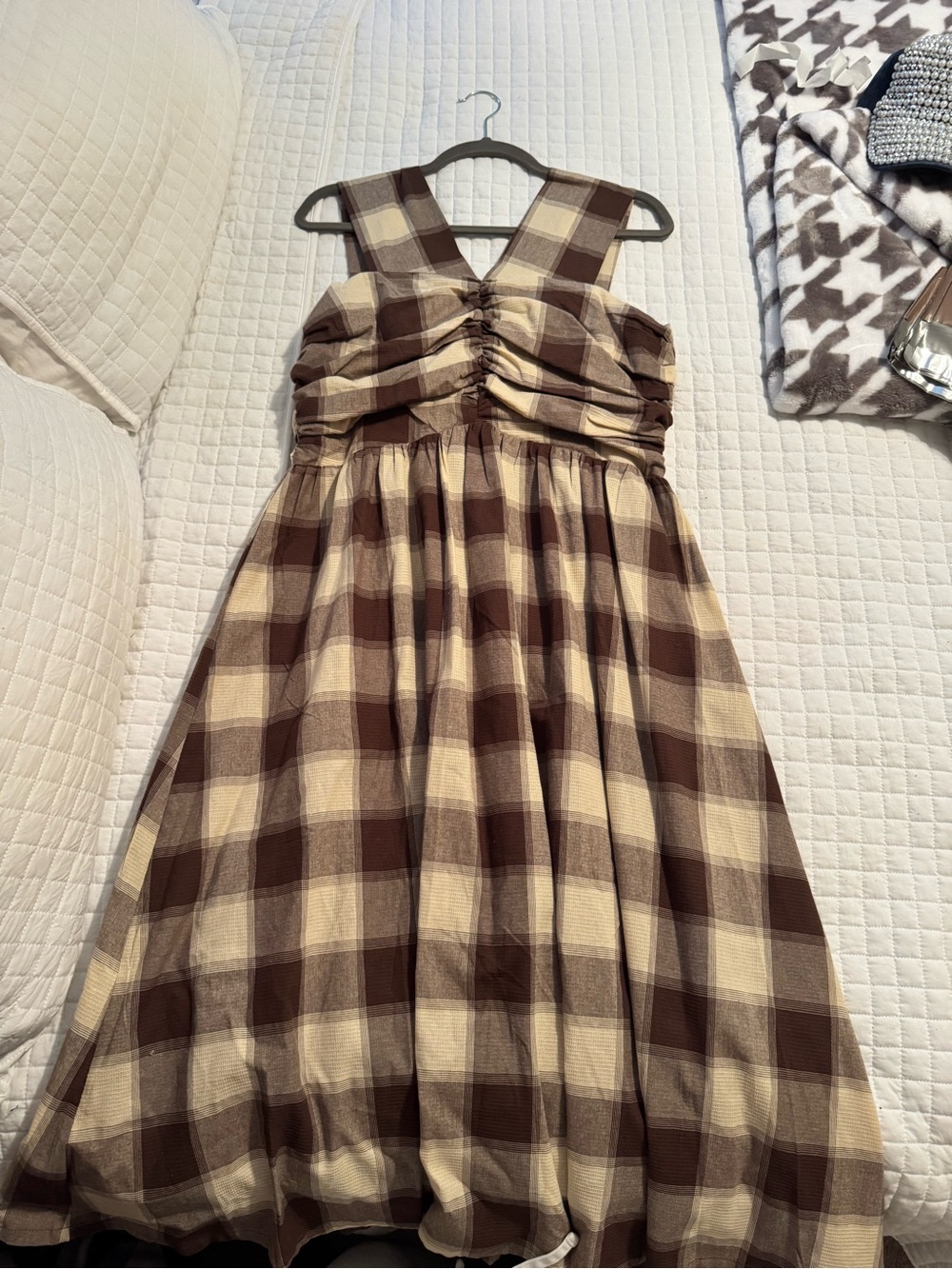 Women’s Brown & Cream Plaid Pinafore Dress